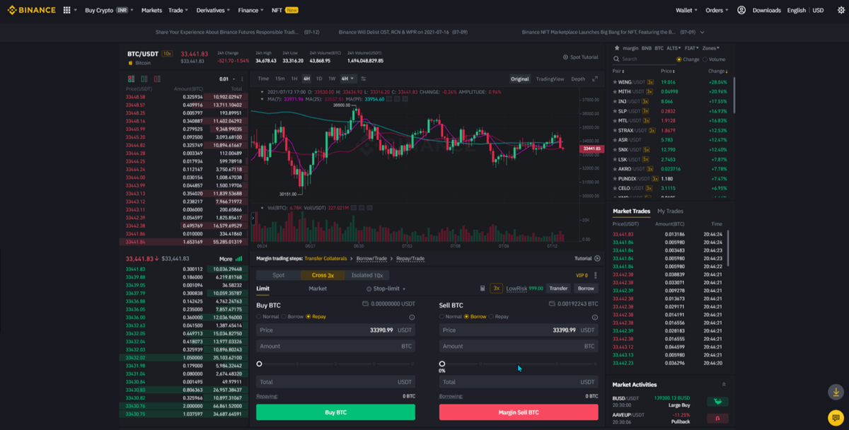 Binance Margin Trading Window 1